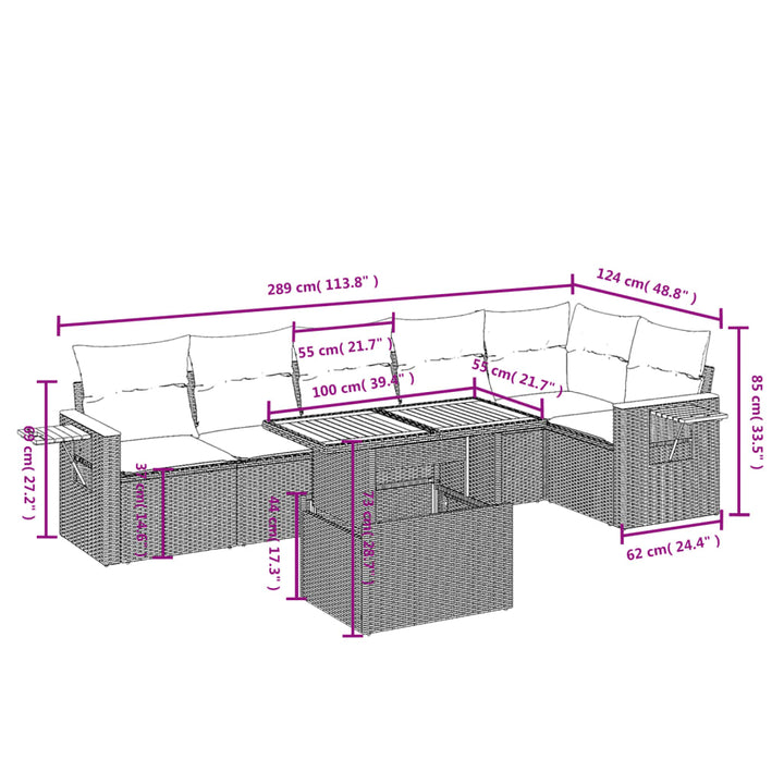 sofasæt til haven 7 dele med hynder polyrattan sort