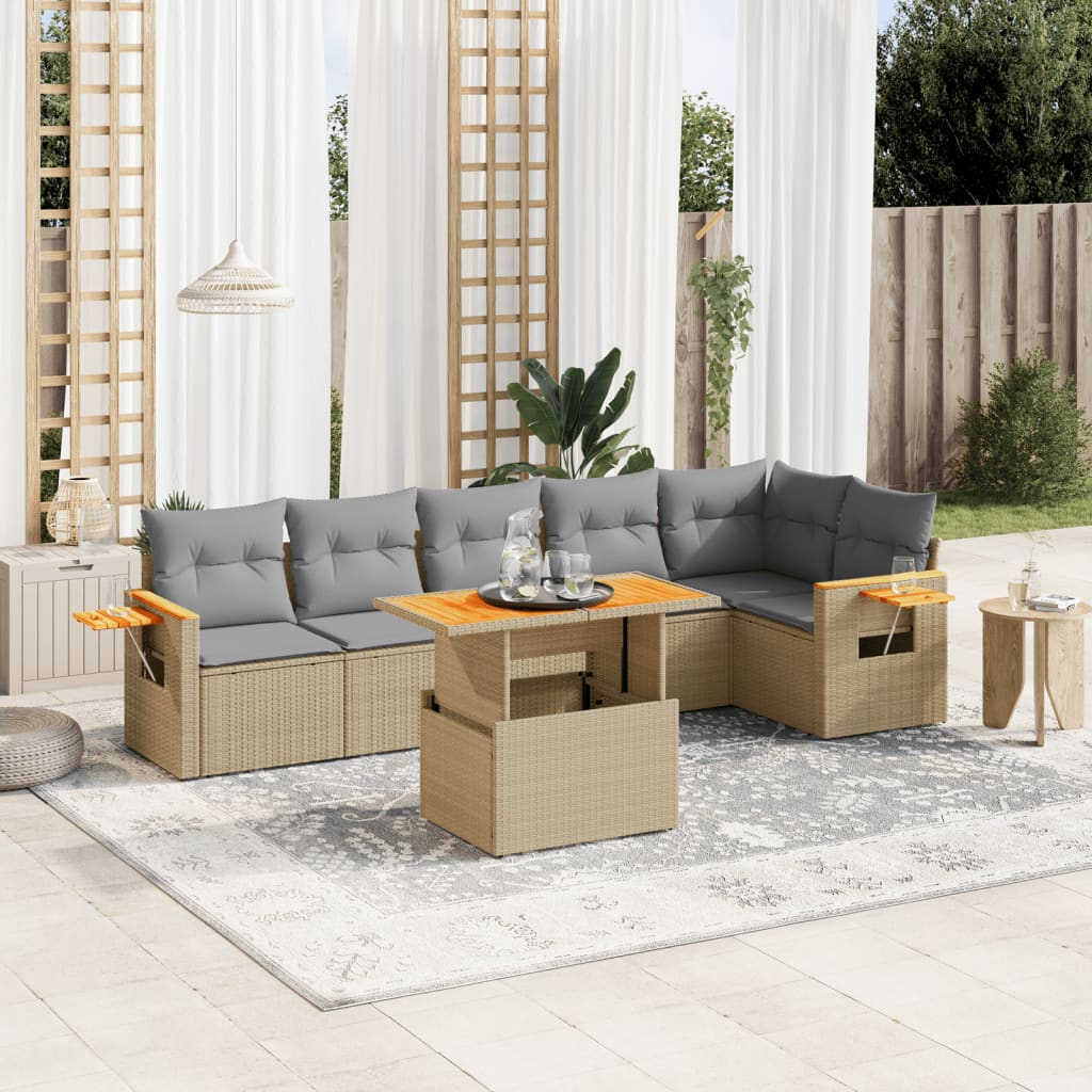 sofasæt til haven 7 dele med hynder polyrattan beige