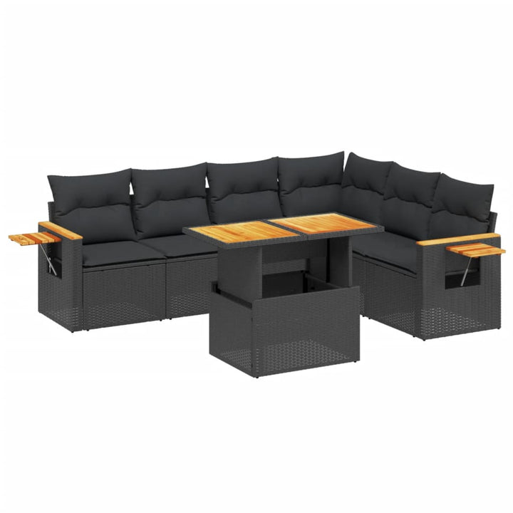 sofasæt til haven 7 dele med hynder polyrattan sort