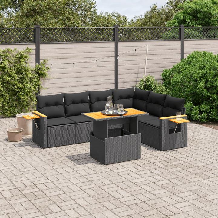 sofasæt til haven 7 dele med hynder polyrattan sort