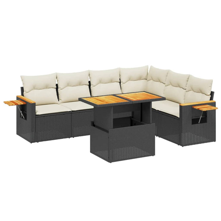 sofasæt til haven 7 dele med hynder polyrattan sort
