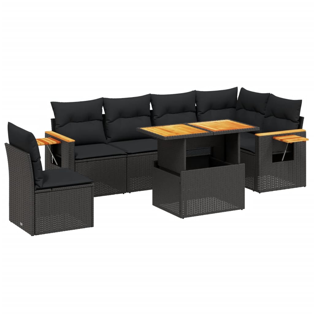 sofasæt til haven 7 dele med hynder polyrattan sort
