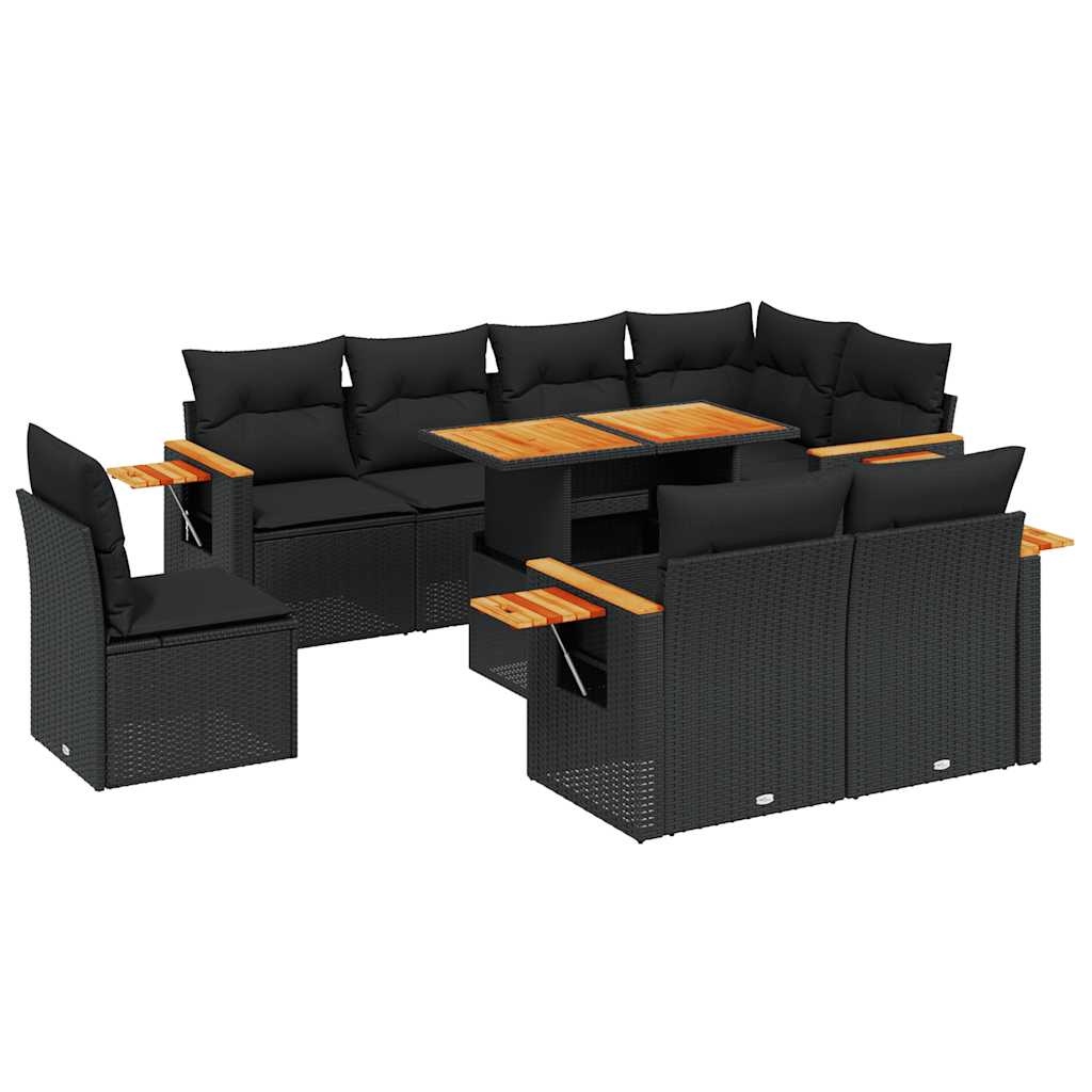 sofasæt til haven 9 dele med hynder polyrattan sort