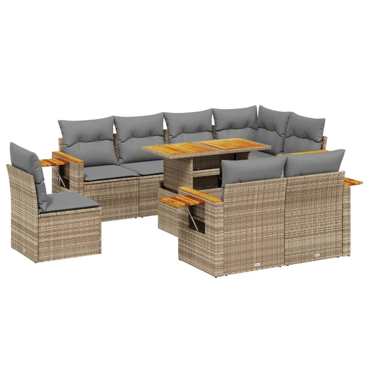 sofasæt til haven 9 dele med hynder polyrattan beige