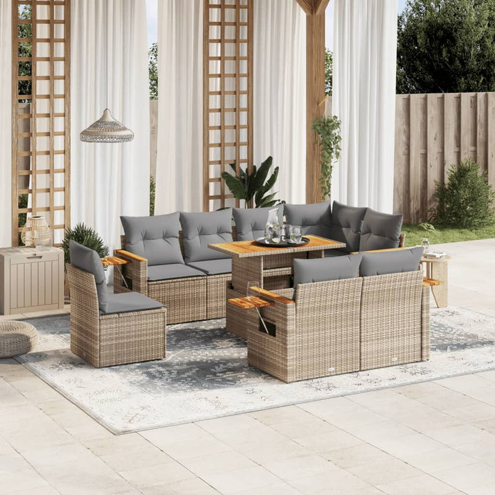 sofasæt til haven 9 dele med hynder polyrattan beige