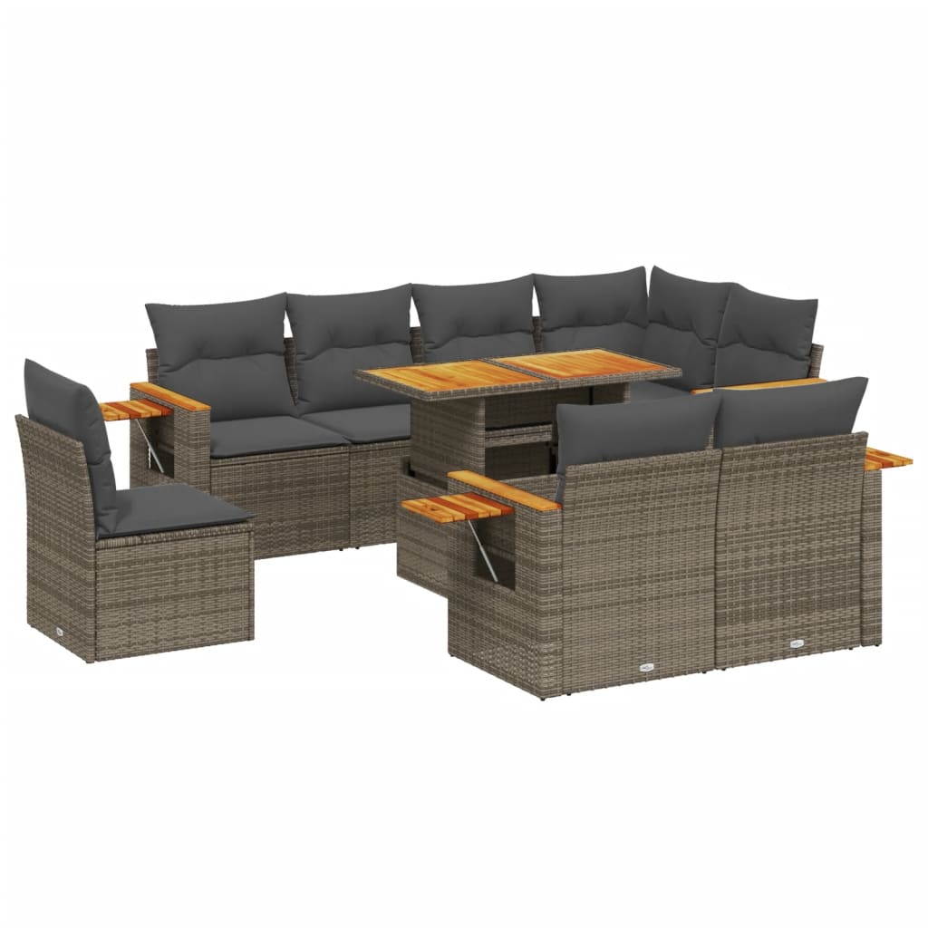 sofasæt til haven 9 dele med hynder polyrattan grå
