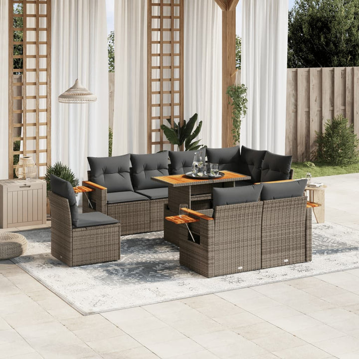sofasæt til haven 9 dele med hynder polyrattan grå