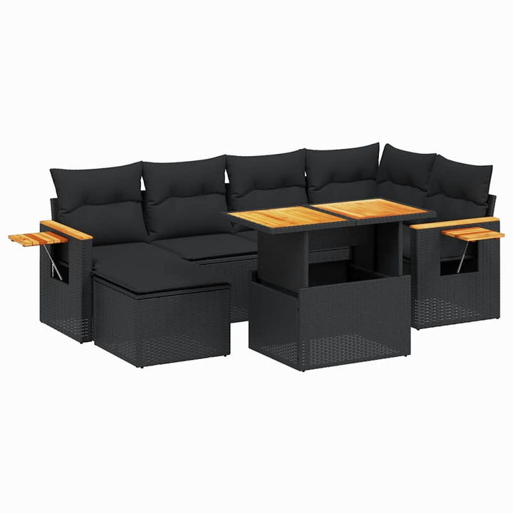 sofasæt til haven 7 dele med hynder polyrattan sort