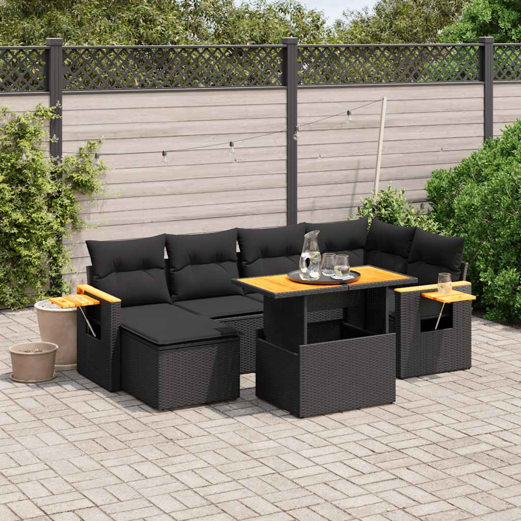 sofasæt til haven 7 dele med hynder polyrattan sort