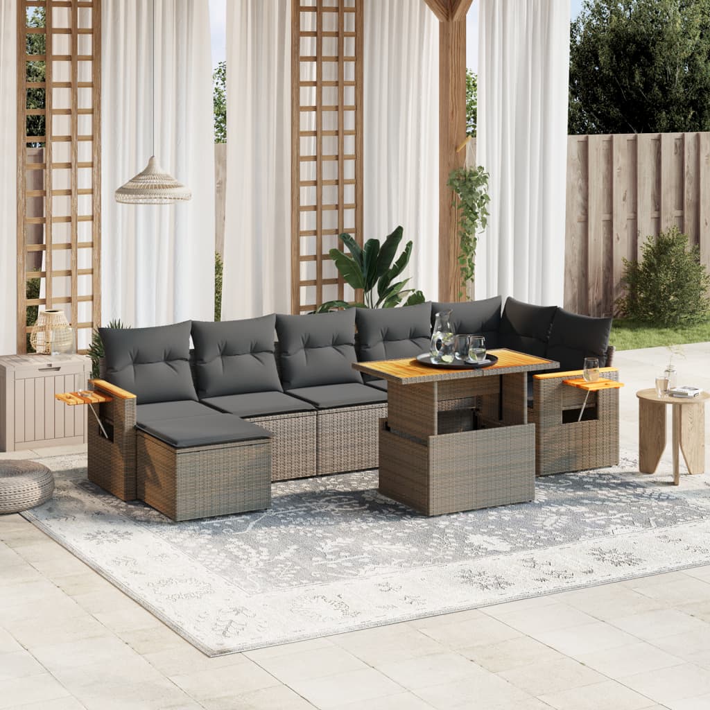 sofasæt til haven 8 dele med hynder polyrattan grå