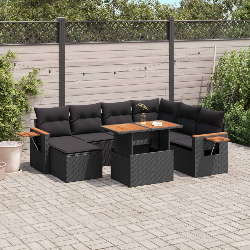 sofasæt til haven 8 dele med hynder polyrattan sort