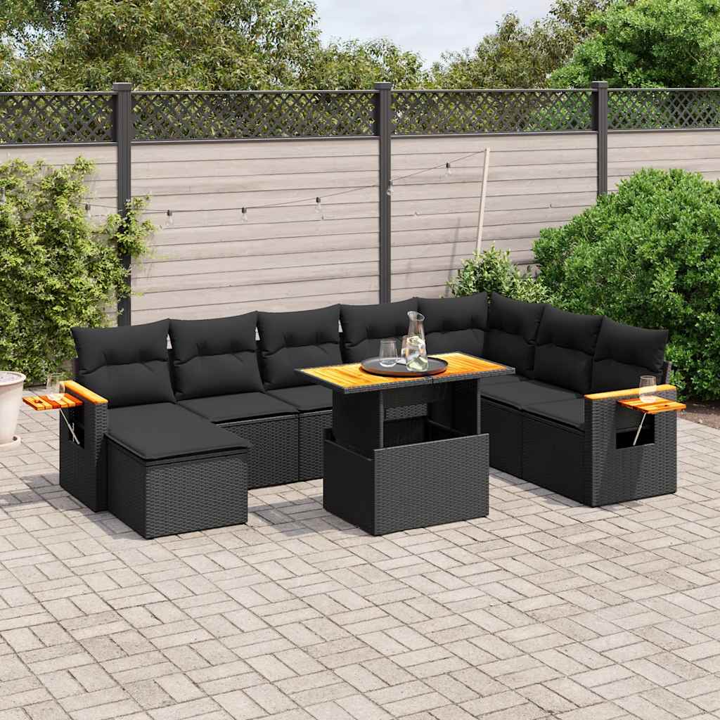 sofasæt til haven 9 dele med hynder polyrattan sort