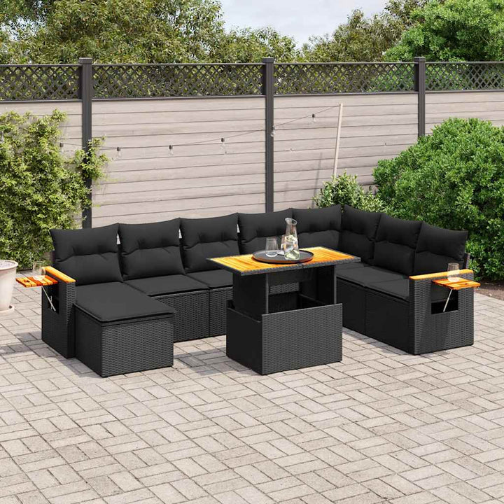 sofasæt til haven 9 dele med hynder polyrattan sort