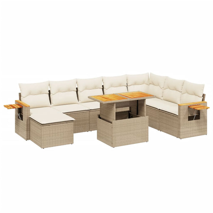 sofasæt til haven 9 dele med hynder polyrattan beige