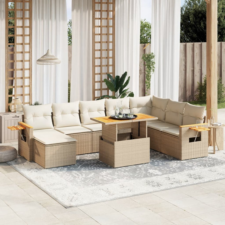 sofasæt til haven 9 dele med hynder polyrattan beige