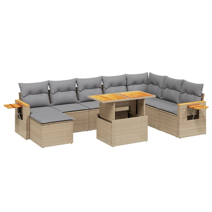 sofasæt til haven 9 dele med hynder polyrattan beige