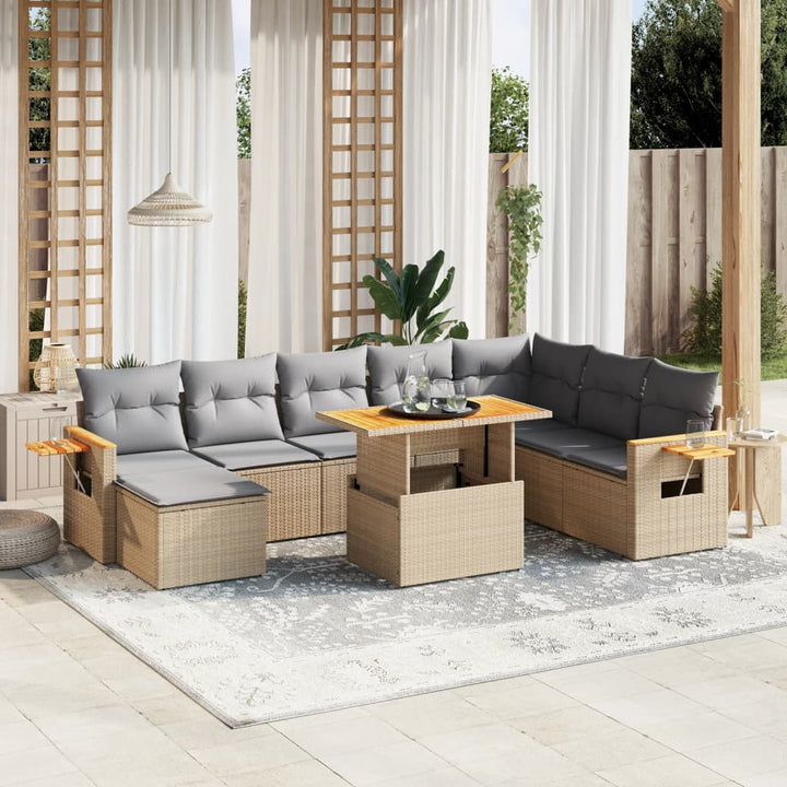 sofasæt til haven 9 dele med hynder polyrattan beige