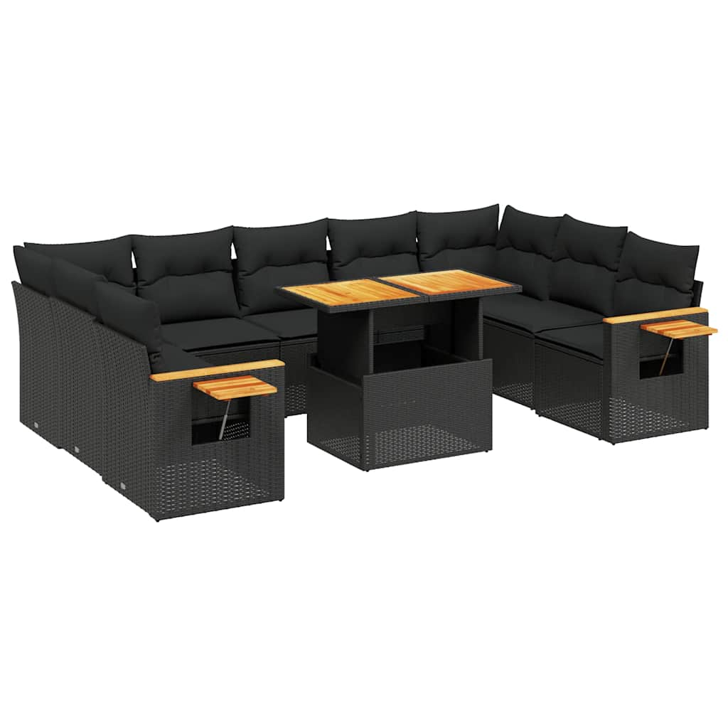 sofasæt til haven 10 dele med hynder polyrattan sort