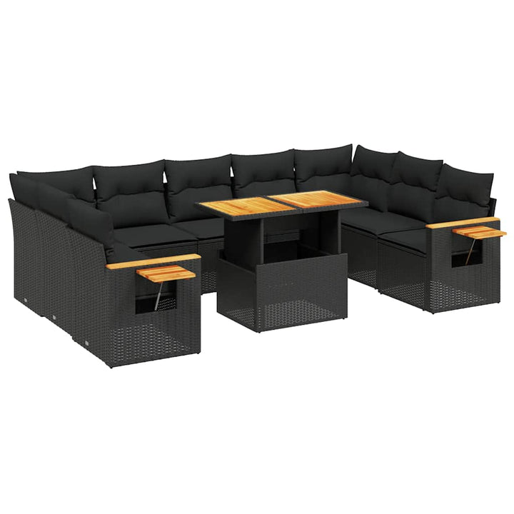 sofasæt til haven 10 dele med hynder polyrattan sort