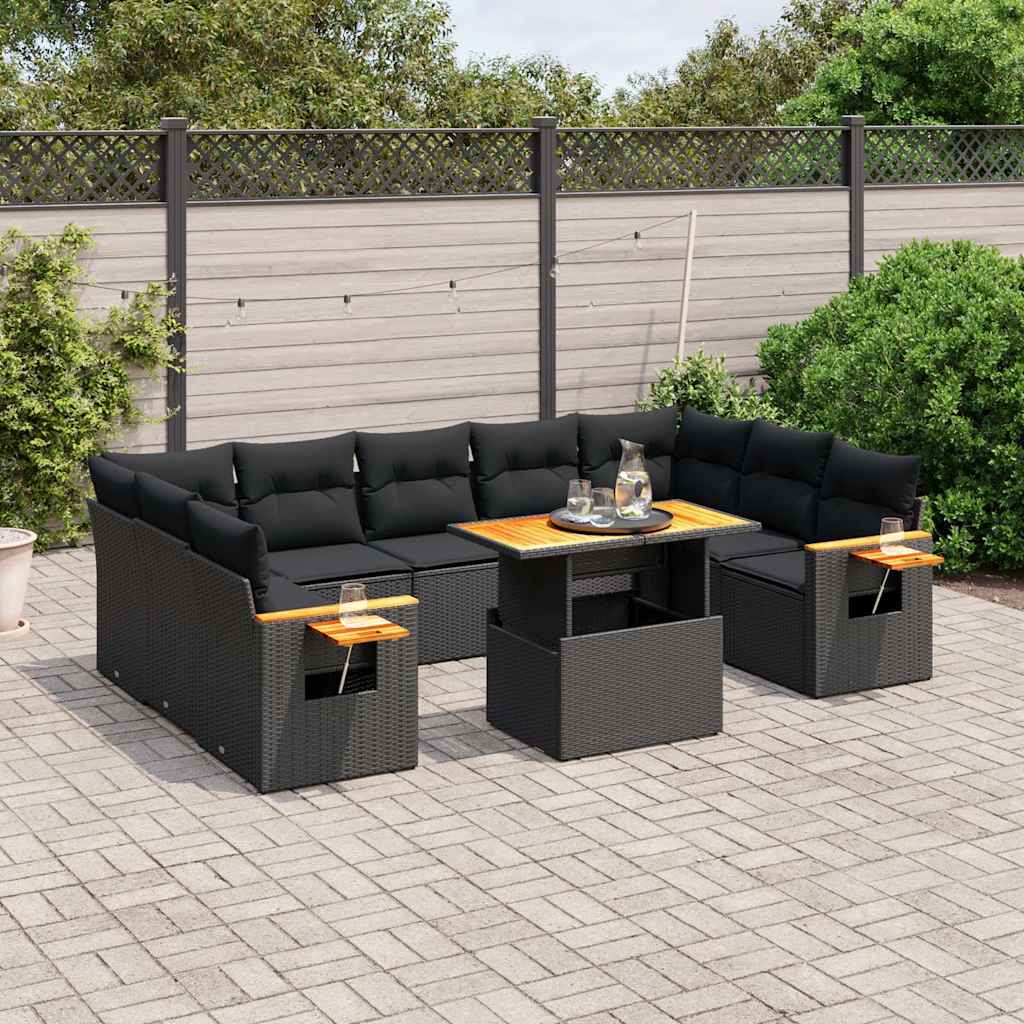 sofasæt til haven 10 dele med hynder polyrattan sort