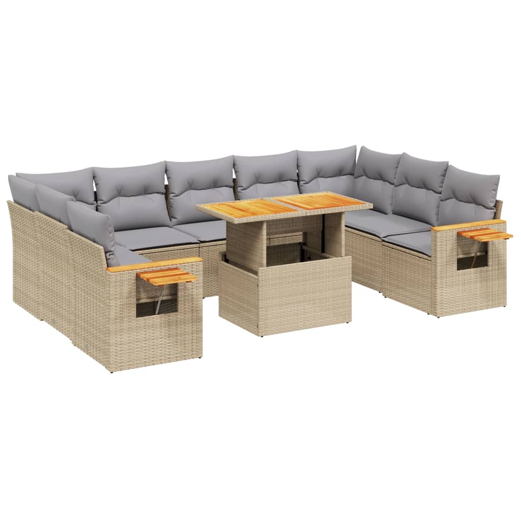 sofasæt til haven 10 dele med hynder polyrattan beige