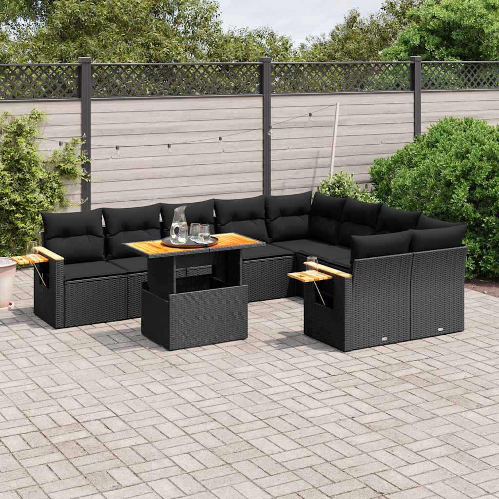 sofasæt til haven 10 dele med hynder polyrattan sort