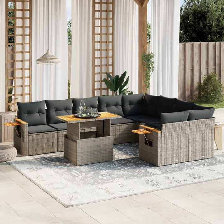 sofasæt til haven 10 dele med hynder polyrattan grå