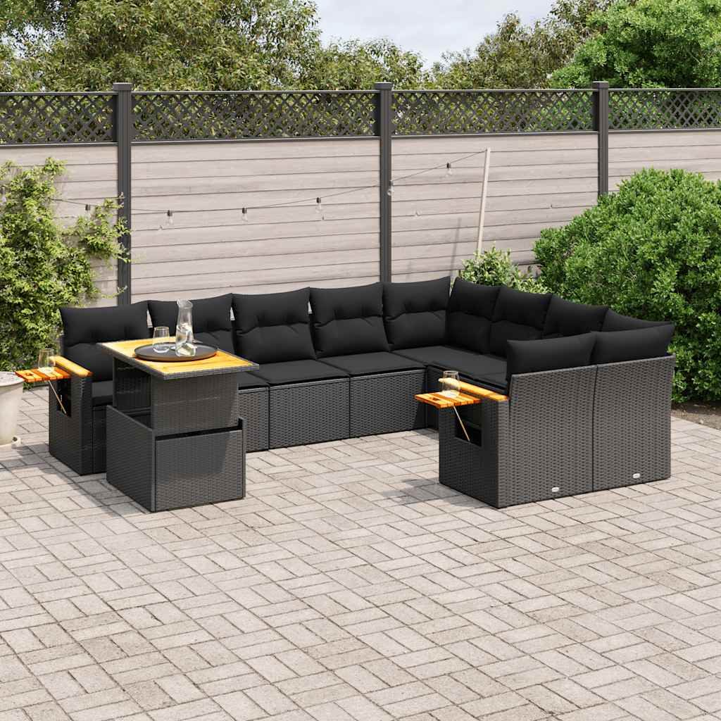 sofasæt til haven 10 dele med hynder polyrattan sort