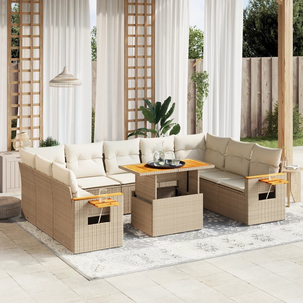 sofasæt til haven 11 dele med hynder polyrattan beige