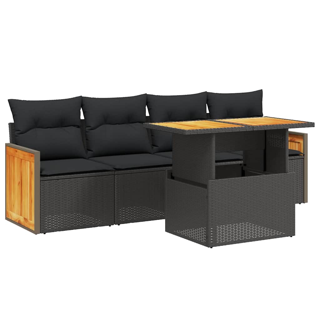 sofasæt til haven 5 dele med hynder polyrattan sort