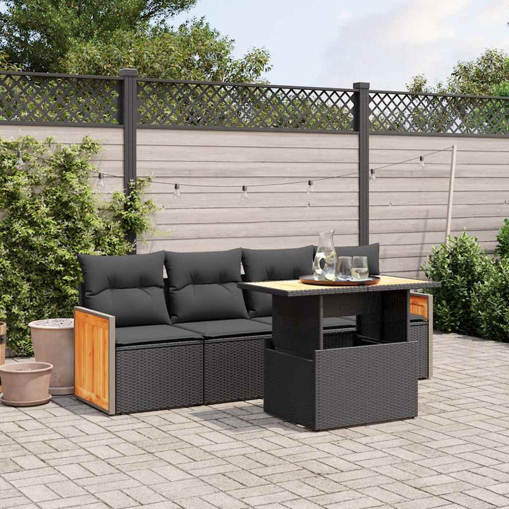 sofasæt til haven 5 dele med hynder polyrattan sort
