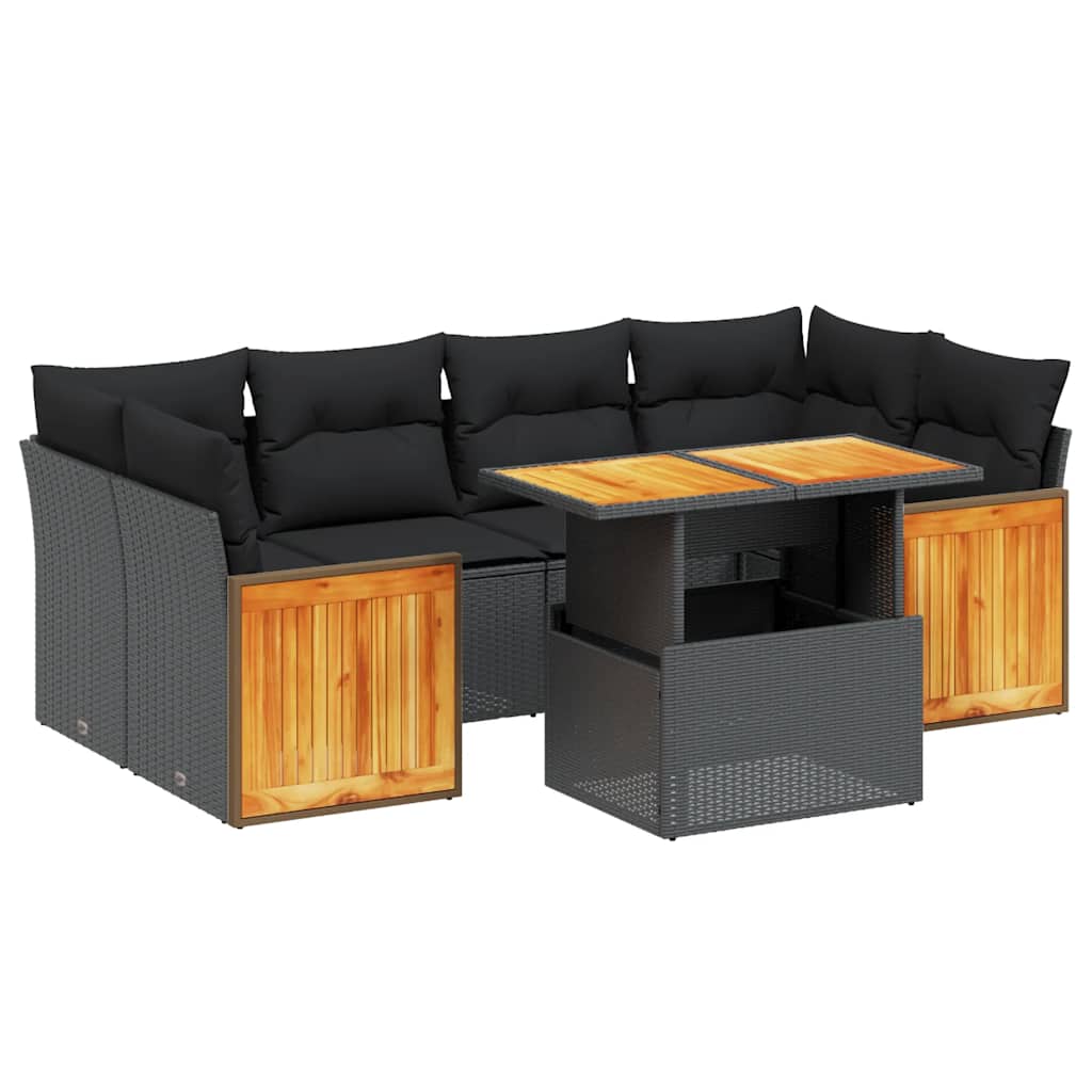 sofasæt til haven 7 dele med hynder polyrattan sort