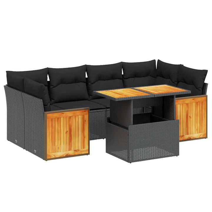 sofasæt til haven 7 dele med hynder polyrattan sort