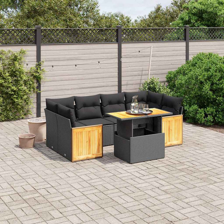 sofasæt til haven 7 dele med hynder polyrattan sort