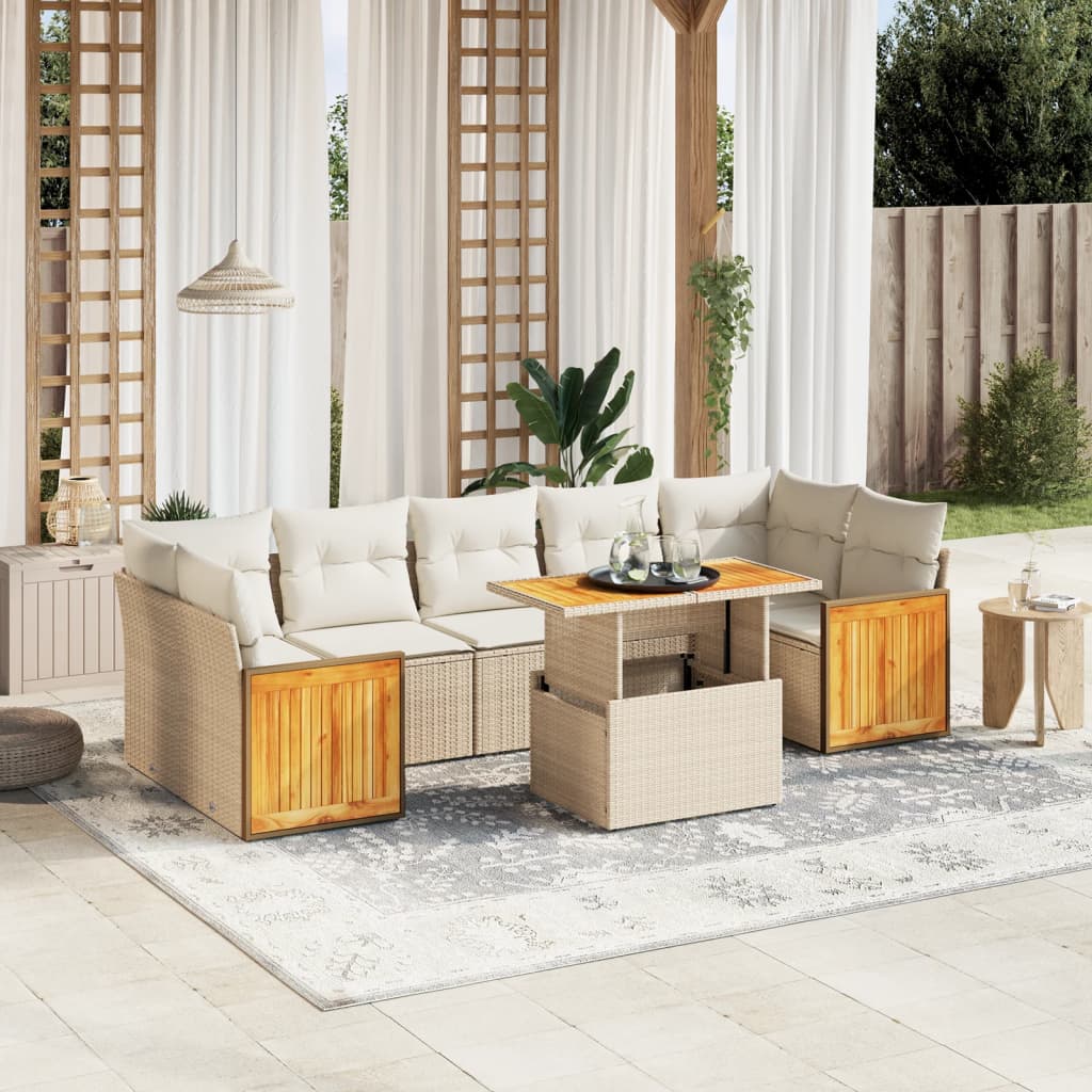 sofasæt til haven 8 dele med hynder polyrattan beige