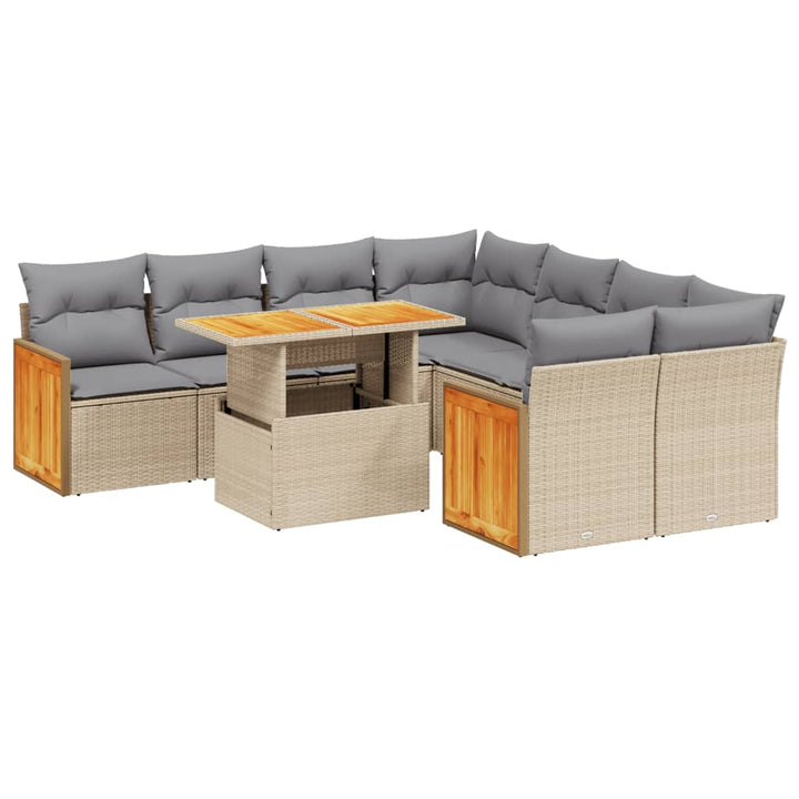 sofasæt til haven 9 dele med hynder polyrattan beige