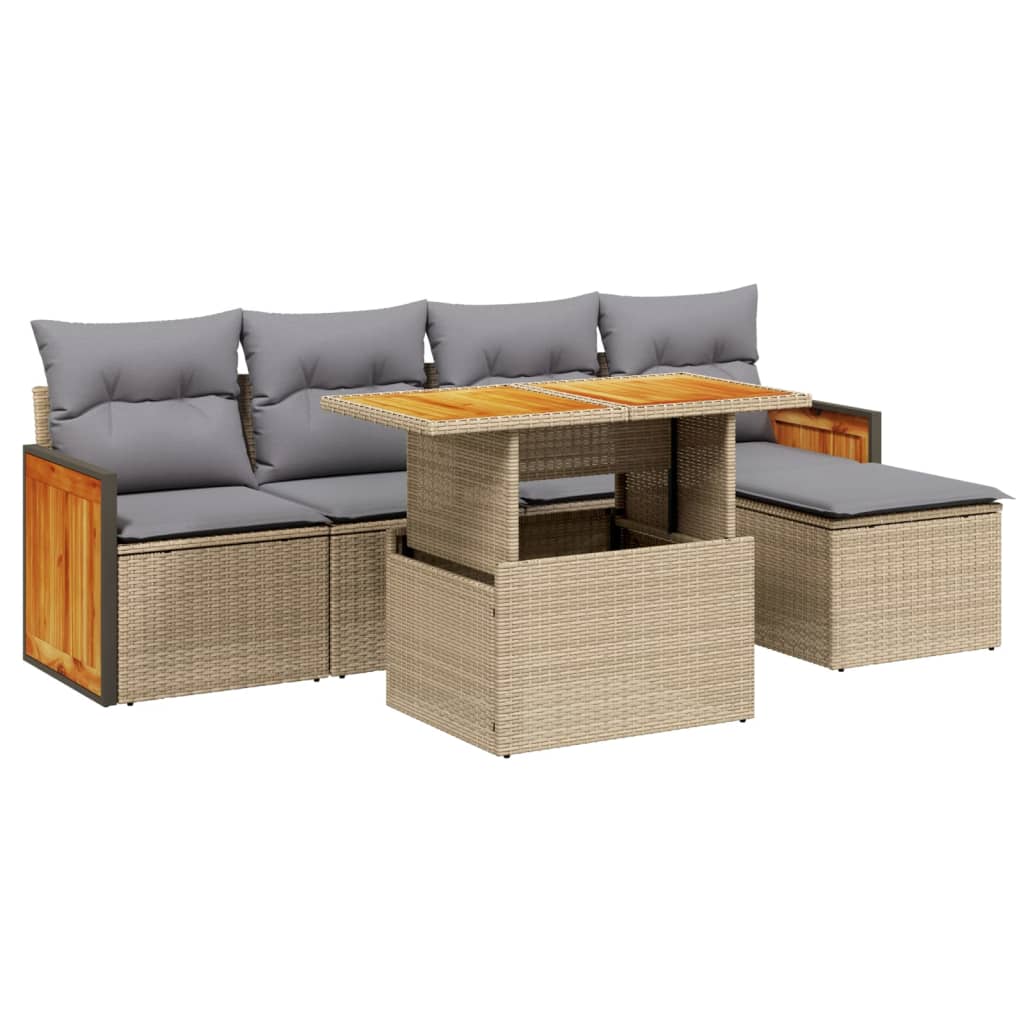 sofasæt til haven 6 dele med hynder polyrattan beige