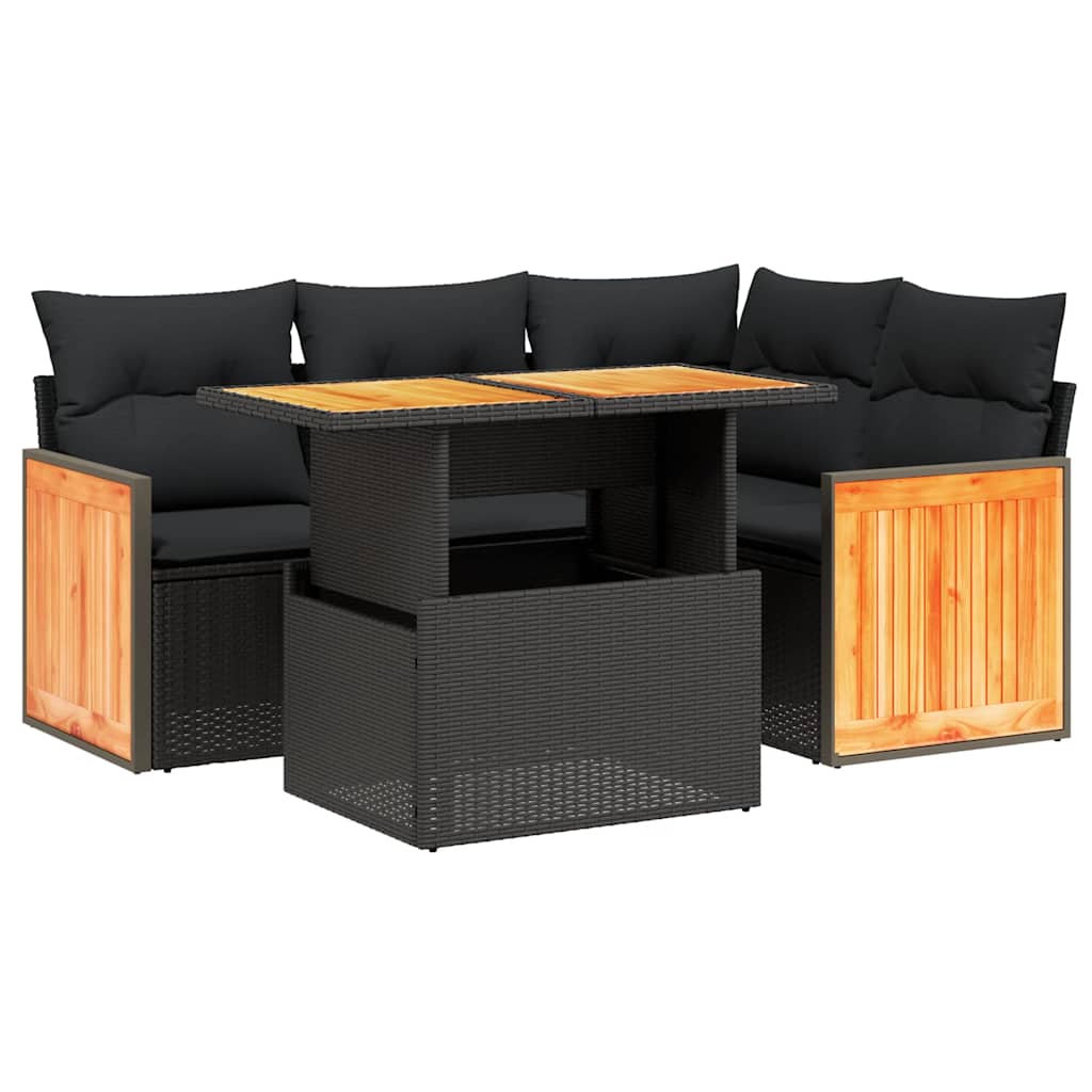 sofasæt til haven 5 dele med hynder polyrattan sort