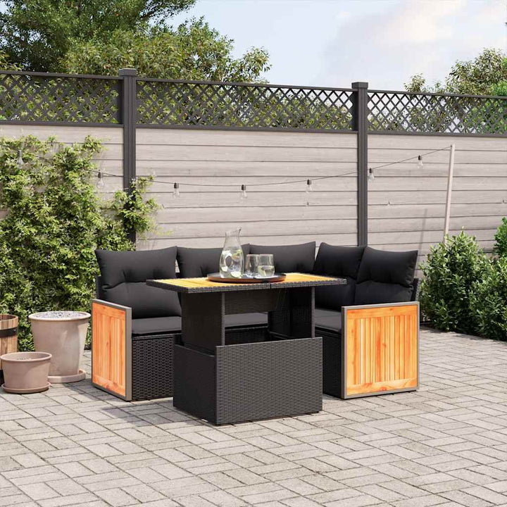 sofasæt til haven 5 dele med hynder polyrattan sort