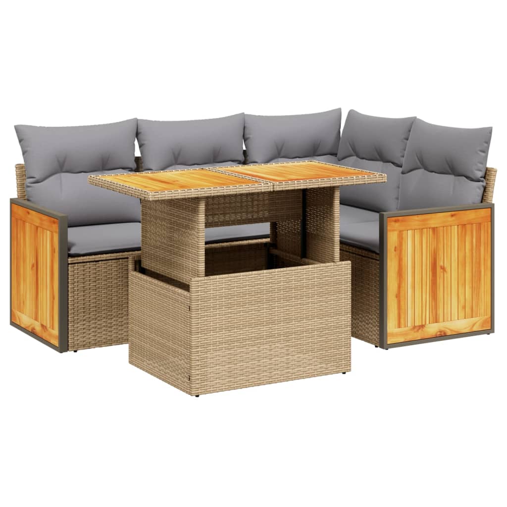 sofasæt til haven 5 dele med hynder polyrattan beige
