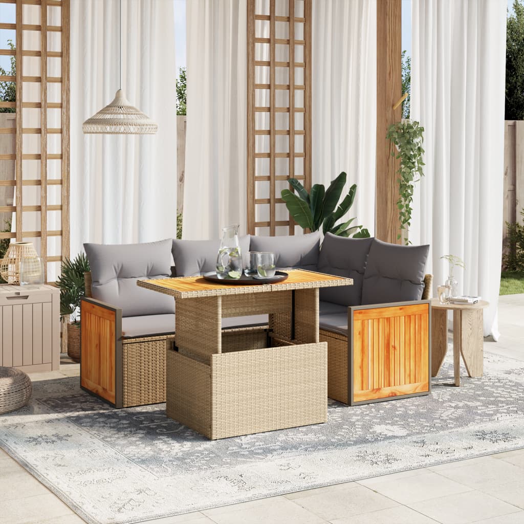 sofasæt til haven 5 dele med hynder polyrattan beige
