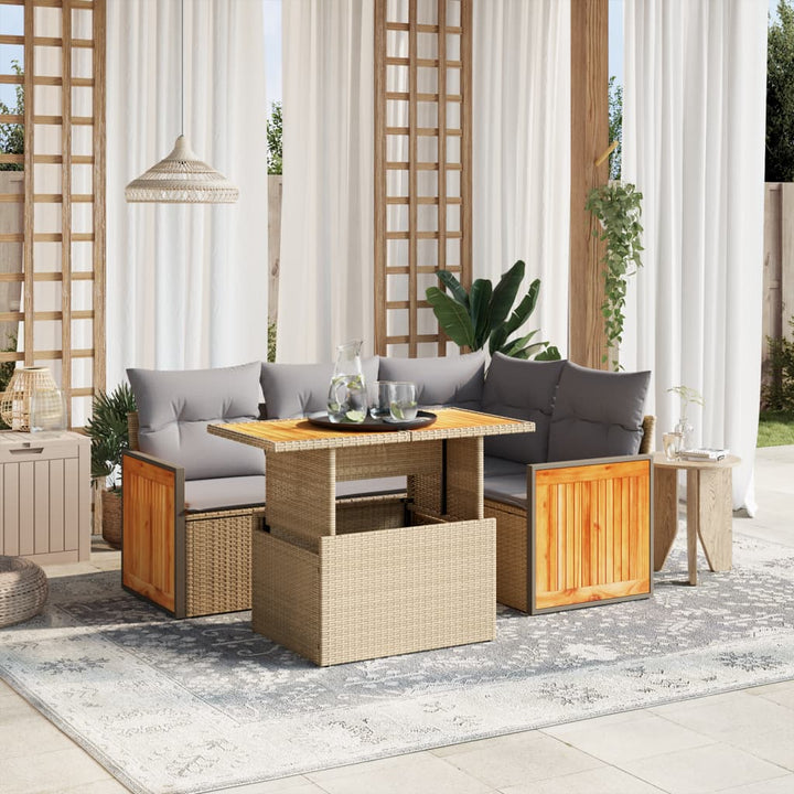 sofasæt til haven 5 dele med hynder polyrattan beige