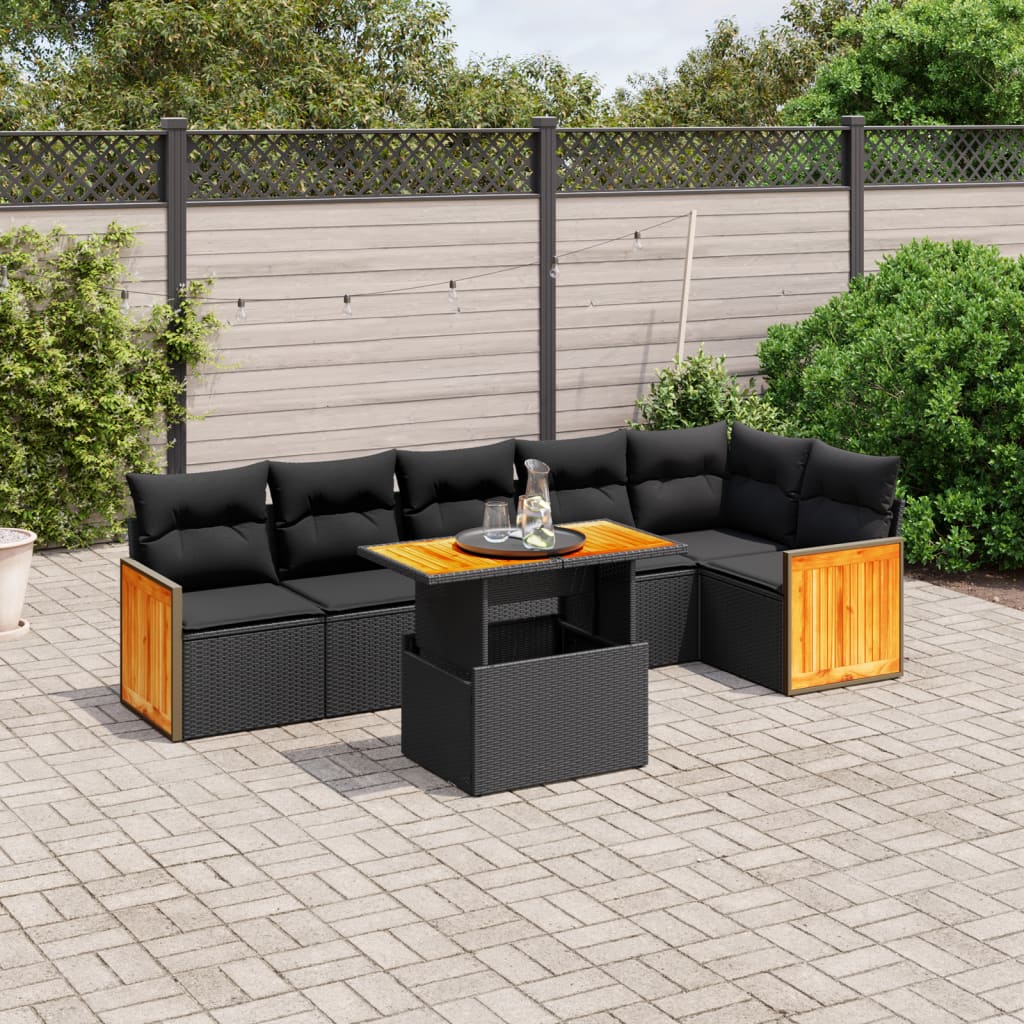 sofasæt til haven 7 dele med hynder polyrattan sort