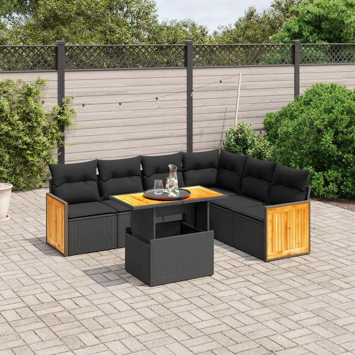 sofasæt til haven 7 dele med hynder polyrattan sort