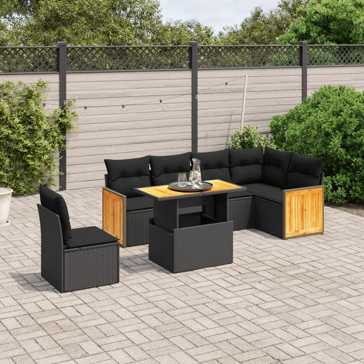 sofasæt til haven 7 dele med hynder polyrattan sort