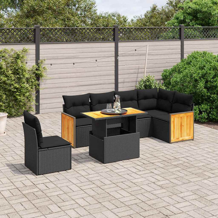 sofasæt til haven 7 dele med hynder polyrattan sort