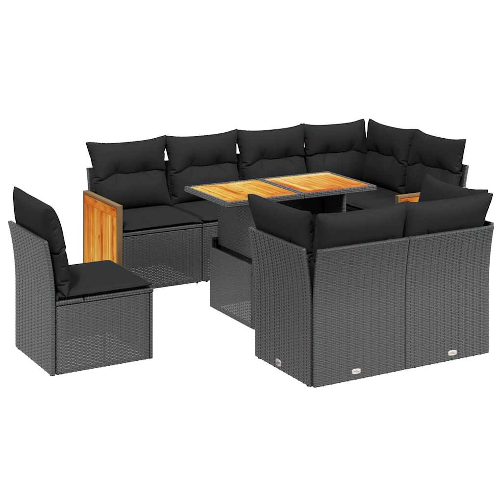 sofasæt til haven 9 dele med hynder polyrattan sort