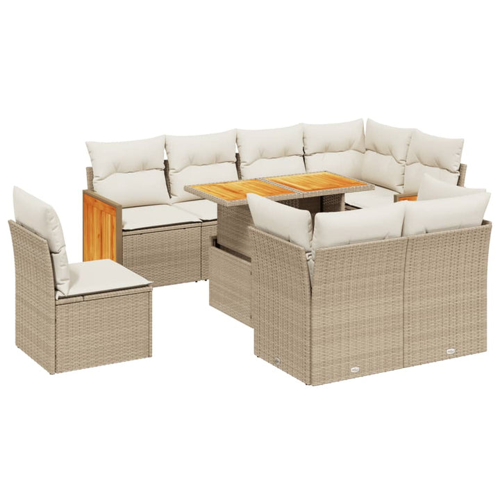 sofasæt til haven 9 dele med hynder polyrattan beige