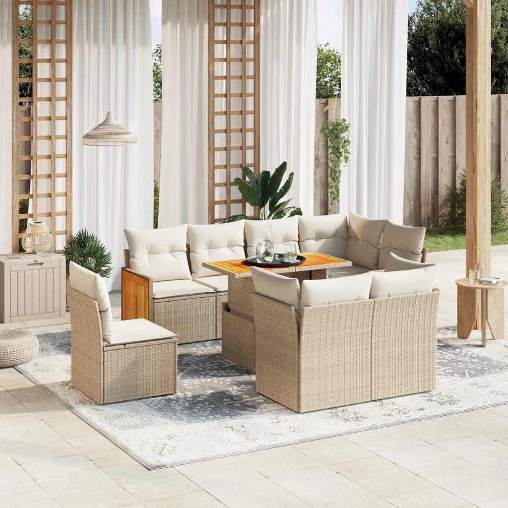 sofasæt til haven 9 dele med hynder polyrattan beige