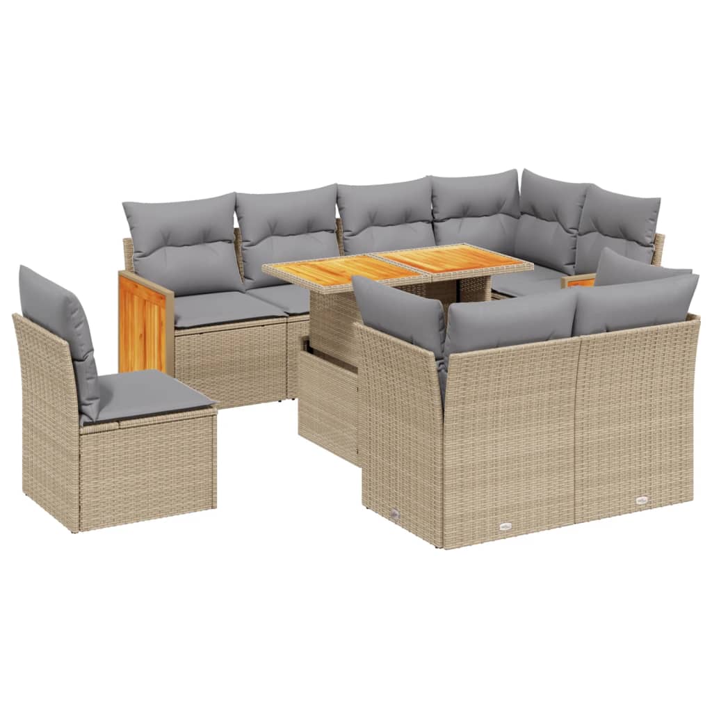 sofasæt til haven 9 dele med hynder polyrattan beige